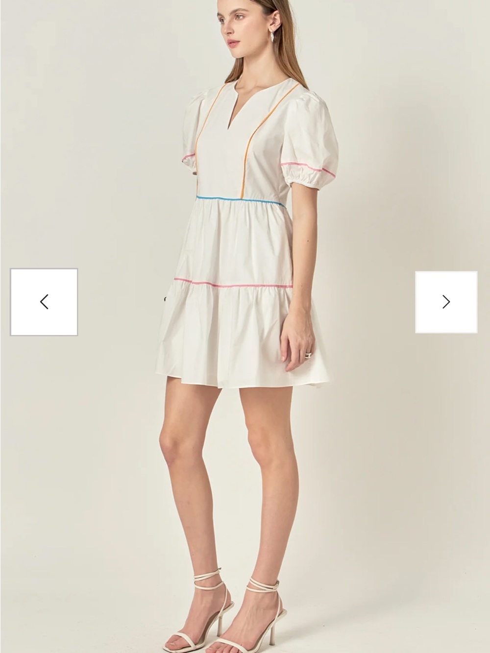 English Factory Puff Sleeve Dress with Colorful Trim - Picture 2 of 5